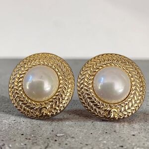 Gold Pearl Button Style Earrings